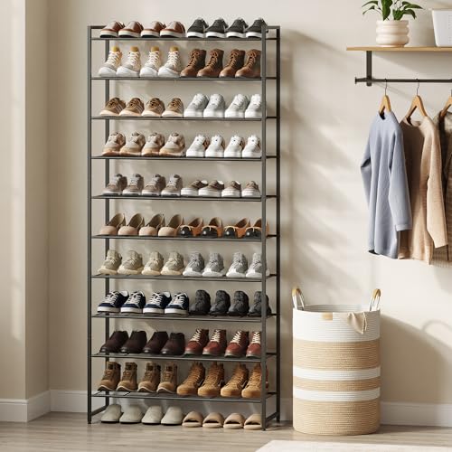 Nunsino Shoe Rack for Closet, Metal Shoe Organizer, 10 Tier Garage Shoe Rack Max Holds 50 Pairs,Shoe Storage Shelf,Entryway, Black - color: Black, size: 10 Tier