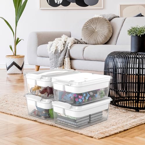 CraftGenes 4-Pack Craft Storage Box with Removable Tray, 20 QT Clear Plastic Storage Organizer with Lids, White Playdoh Storage Organizers for Crafts, Tools, Puzzles - size: 4-Pack
