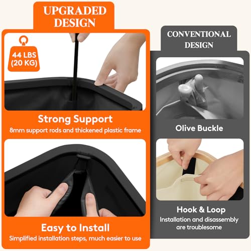 Lifewit 185L Large 3 Section Laundry Hamper with Lid, Plastic Laundry Basket with Bamboo Handles and Removable Bags, Tall Foldable Clothes Hamper for Bathroom Bedroom, Black - color: Black