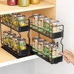 SpaceAid Pull Out Spice Rack Organizer for Cabinet, Heavy Duty Slide Out Seasoning Kitchen Organizer, Cabinet Organizer, with Labels, 7.7" W x10.75 D x10 H, 2 Drawers 2-Tier - style: Two 3"W Drawers, 2-Tier