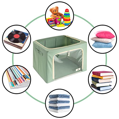 Sorbus Storage Bins with Metal Frame - Stackable & Foldable Clothes Organizer Bags - Oxford Fabric Storage Containers with Large Clear Window & Carry Handles Organization for Bedding Linen & Clothing - color: Teal, size: 2 Pack