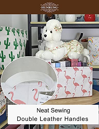 HUNRUNG Rectangle Canvas Storage Basket Foldable Waterproof Toy Organizer Bin with Handles Fabric Collapsible Storage Bins for Shelves Kids Room Playroom Nursery Clothes and Pet Supplies(Rectangle Flamingo) - color: Rectangle Flamingo