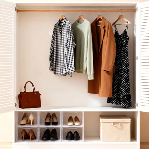 Shoe Boxes Shoe Storage Boxes Display Boxes with Magnetic Doors and Stackable Design, Ideal for Hallways, Under Beds, Wardrobes, and Living Rooms (Magnetic Door-Clear, 6 Pack) - color: Magnetic Door-Clear, 6 Pack