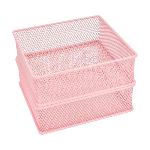 Annova Mesh Stackable Drawer Cabinet and Shelf Organizer Bins Storage Basket School Office Supply Holder Tray- Set of 2 (Light Pink, 6x6x2 Inch) - color: Light Pink, size: 6x6x2 Inch