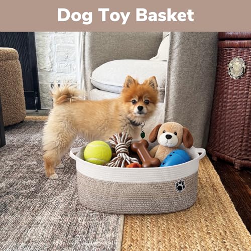 Large Dog Toy Basket, 19.7" X 11" X 7.9" Woven Rope Basket for Toy Storage, Dog Storage Bins with Handles, Gift Baskets Empty for Baby Shower, Mixed-Brown - color: Brown, size: 19.7"L x 11"W x 7.9"H