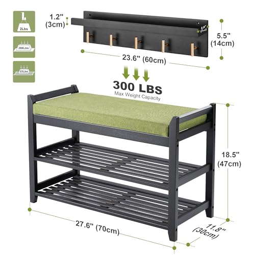 PETKABOO Shoe Rack for Front Door Entrance, 28” Entryway Bench with Coat Rack, Hall Tree Shoe Bench with Storage for Entry, Hallway, Bedroom, Living Room - color: Black, style: 28 in with hook