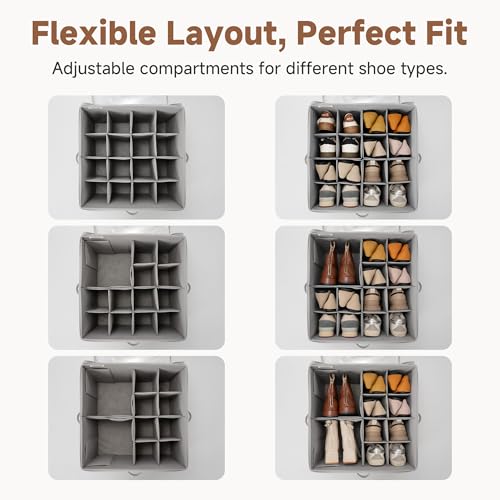 StorageWorks Shoe Organizer for Closet, Fits up to 16 Pairs, Shoe Cubby Storage Containers with Adjustable Dividers and Clear Cover, Grey - color: Grey, size: Medium