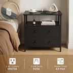 Edbuosy 27 inch Wide Night Stand Set 2 with Charging Station, Bedside Table with Open Shelf, 2 Drawers Small Wood Dresser, Modern Wood Nightstand for Bedroom/Living Room (Black) - color: 2 Pack, Black, size: 2 Drawers