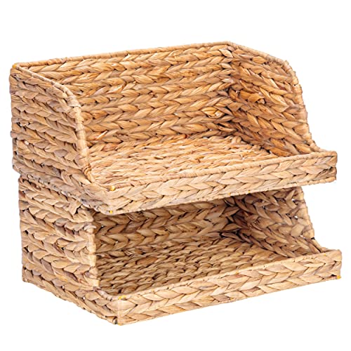 VATIMA Water Hyacinth Storage Baskets with Large Open-Front for Kitchen, Decorative for Living Room, 13.4” x 9.5” x 5.5”, 2 Pack - color: Water Hyacinth, size: 2-Pack Open-Front (13.4"L x 9.5"W x 5.5"H)