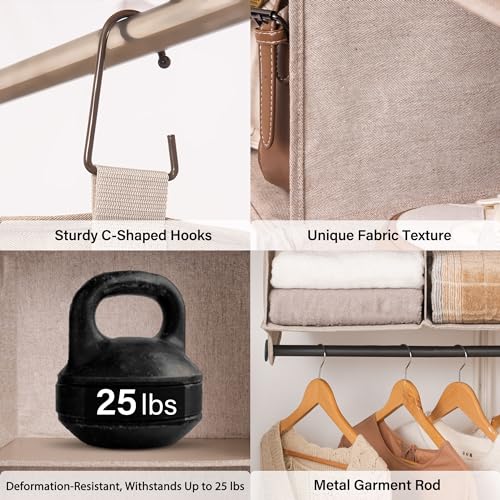 StorageWorks Hanging Closet Organizer with Metal Rod, 4-Section Closet Organizers and Storage, Collapsible Hanging Shelves for Baby Clothes, Shoes, Sweater Storage, Brown and Beige - color: Brown & Beige, size: 12¼"D x 24½"W x 28"H
