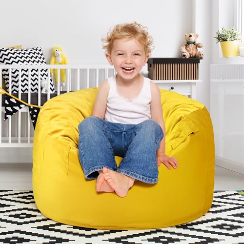 Hobestluk Bean Bag Chairs 2.5FT Bean Bag Chair with Memory Foam Filled & Machine Washable Cover,Beanbag Chair, Small Bean Bag Chairs for Playroom, Living Room, Bedroom - color: Mustard, size: 2.5FT - 28.5" x 28.5" x 17.8"