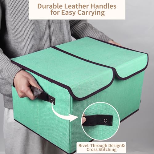 Foldable Fabric Storage Box, 16.5 x 11.8 x 9.8 inches (L x W x H), with Double-Lid & Dividers, Large Organizer for Home, Closet, Office(Green, 1 Pack) - color: Green, size: 1 Pack