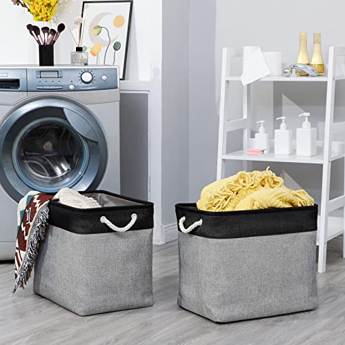 Bidtakay Storage Baskets Extra Large Baskets for Organizing Grey Rectangle Laundry Basket Linen Fabric Bins Set of 2 Clothes Baskets for Closet Shelves Hallway Bedroom Toy Organizer 17x12x15 In - color: Black&grey, size: 2 Pack-XL-17x12x15 In