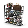 Hsscblet 5 Tiers Metal Shoe Rack,Adjustable Shoe Shelf Storage Organizer with Hooks,Stackable Boot & Shoe Storage,for Entryway,Hallway,Closet,Black - size: 5-Tier