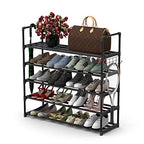 Hsscblet 5 Tiers Metal Shoe Rack,Adjustable Shoe Shelf Storage Organizer with Hooks,Stackable Boot & Shoe Storage,for Entryway,Hallway,Closet,Black - size: 5-Tier