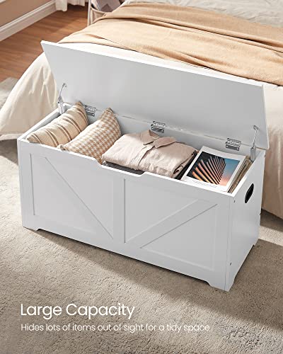 VASAGLE Storage Chest, Storage Trunk with 2 Safety Hinges, Storage Bench, Shoe Bench, Farmhouse Style, 15.7 x 39.4 x 18.1 Inches, for Entryway, Bedroom, Living Room, Cloud White ULSB060T14 - color: Cloud White, size: 39.4"W x 18.1"H, style: Farmhouse