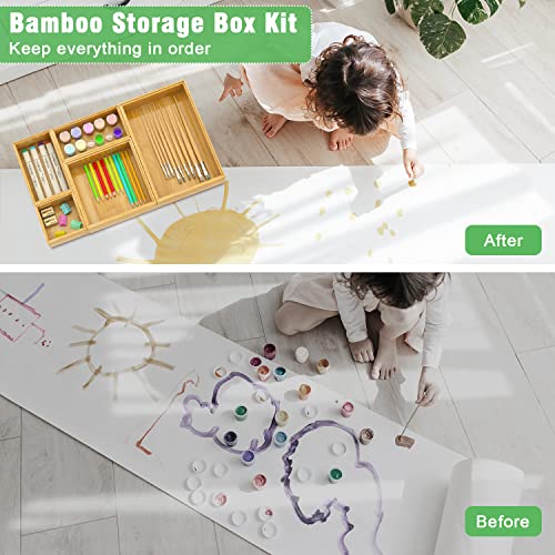 Bamboo Bathroom Drawer Organizer Dividers, Wooden Kitchen Utensil Holder Set of 5, Stackable Junk Drawer Organizer Tray, Multi-Use Storage Bins Boxs for Home, Office, Clothing, Makeup, Jewelry - color: Bamboo