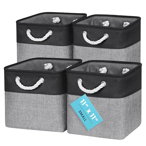 OrganiHaus 11x11 Cube Storage Bins 4 Pack, Foldable Cube Storage Organizer w/ Rope Handles, Collapsible Fabric Bins for Toys, Clothes & Closet Organization, Fabric Square Baskets - Gray/Black - color: Gray Base / Black, size: 4 pcs (11x11)