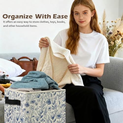 Blue and White Floral Storage Box Bins, Chinoiserie Flower Botanical Collapsible Storage Basket Organizer for Bedroom Laundry Room Home Clothes Toys Books, Toybox for Girls - color: Floral G