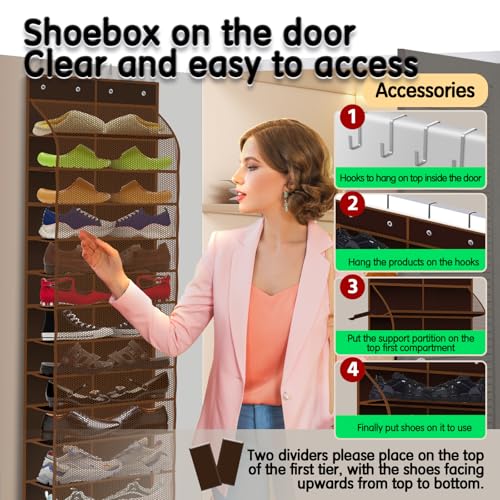 Kotkn Over The Door Shoe Organizer with 12 Large Breathable Pockets - Durable Hanging Storage for the Entire Family's Shoes (Espresso) - color: Espresso