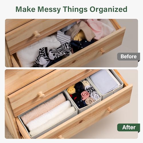 Kootek 16 Pack Drawer Organizer Clothes, Dresser Drawer Organizers for Clothing Fabric Foldable Closet Organizers and Storage Bins for Baby Clothes, Nursery, Underwear, Bras, Socks - color: Grey