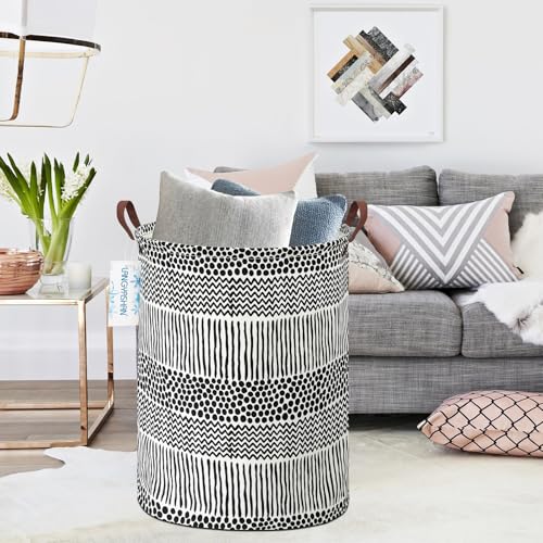 LANGYASHAN Laundry Basket Canvas Fabric Collapsible Organizer Basket for Storage Bin Toy Bins Gift Baskets Bedroom Clothes Children Nursery Hamper (Black line) - color: Black line