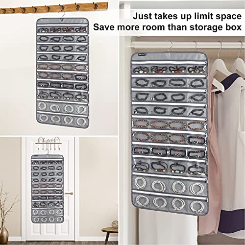 80 Zippered Pockets Hanging Jewelry Organizer for Holding Jewelries Dual-Sided Accessory Display Holder for Earrings Bracelets Rings (80 Zippered Pockets-Grey) - color: 80 Zippered Pockets-Grey