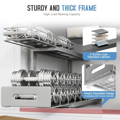 Under Sink Organizer Upgrade To Professional Rails,2-Tier Dual Pull Out Cabinet Storage,Height Adjustable Slide Out Drawers For Bathroom Kitchen,2 Pack-21"Dx12.8"-16.9"H,Gun Gray - color: Gun Gray, size: 2 Pack-21"Dx12.8"-16.9"H