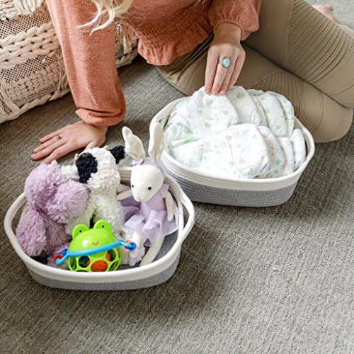 NaturalCozy 5-Piece Rectangle Storage Basket Set- Natural Cotton Rope Woven Baskets for Organizing! Small Basket for Montessori, Baby Nursery, Dog Toy Baskets, Cat Toy Box, Bathroom Organization Bin - color: Off White & Gray