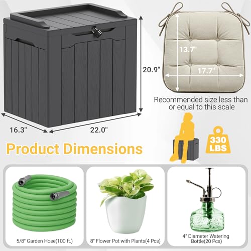 Greesum Outdoor Storage Box 31 Gallon Storage Box with Lid for Patio Furniture, Garden Tools, Pool Supplies, Waterproof and UV Resistant, Lockable, Dark Grey - color: Dark Grey, size: 31 Gallon