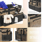 SCAVATA Wearable Cleaning Caddy, Cleaning Caddy Supplies Organizer with Handle & Shoulder Straps for Housekeepers, Under Sink & Car Cleaning Tool Organizers Bag with 4 Foldable Divider (Leopard) - color: Leopard