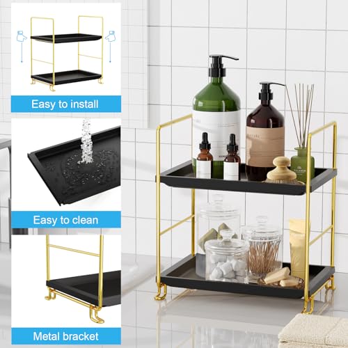 FSyueyun 2-Tier Bathroom Countertop Organizer, Tool-Less Installation Premium Plastics Makeup Shelf Organizer Perfume Skincare for Dresser Vanity Tray Organizers and Storage (Gold & Black) - color: Gold & Black
