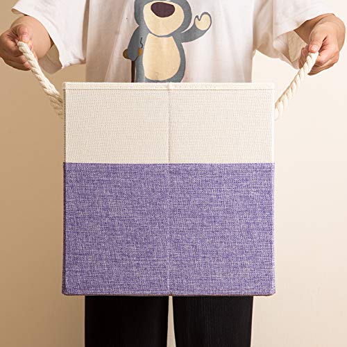 PRANDOM Large Foldable Cube Storage Bins 13x13 inch [4-Pack] Fabric Linen Storage Baskets Cubes Drawer with Cotton Handles Organizer for Shelves Nursery Closet Bedroom Purple - color: Purple, size: 13x13 inch(4-Pack)