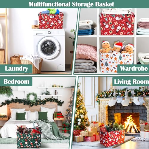 Geelin 3 Pcs Christmas Baskets Storage Gingerbread Christmas Tree Snowman Basket for Gifts Collapsible Waterproof Canvas Xmas Storage Bin Organizer with Handles for Book Closet Shelf Nursery Decor - style: Christmas Classics
