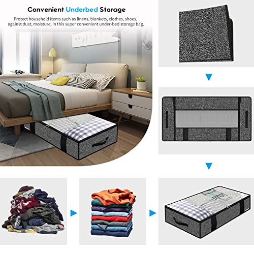 Onlyeasy Foldable Underbed Bags - 2 Pack Blankets Clothes Comforters Storage Bag Breathable Zippered Organizer for Bedroom with Clear Window and 4 Handles, 100 x50 x15cm, Linen-Like Black, MXAUBBP2 - color: Basic Soft Side Wall - Linen Like Black