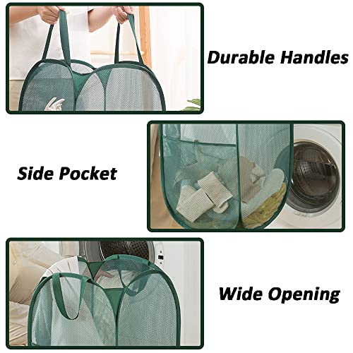 Pop Up Laundry Hamper, Reinforced Mesh Laundry Basket, Folding Clothes Storage Bin for Home, Dorm, Apartments, Travel (Green, Vertical) - color: Green