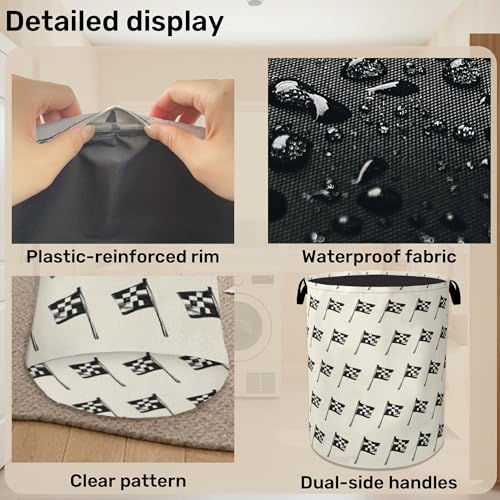 Racing Flag Foldable Canvas Laundry Basket with Handles - Toy Organizer, Heavy Duty for Home，Bedroom, Dorm, Bathroom - color: Racing Flag