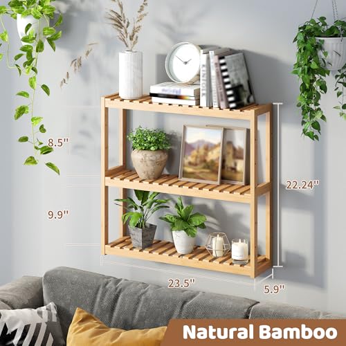 FILWH Bamboo Organizer Rack - Adjustable 3-Tier Storage Shelf, Wall Mounted or Over The Toilet, Living Room, Kitchen (Natural) - color: Natural