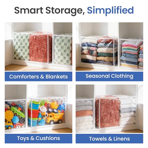 Handy Laundry Blanket Storage Bags - 90 L, Pack Of 4, Zippered Large Clear Plastic Storage Bag, Shield Your Quilt Blankets, Bedding & Clothes from Dust, Dirt & Moisture, Gliding Zipper for Easy Access - color: Clear 4-Pack