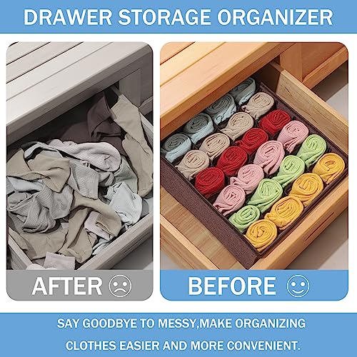 Foldable Storage Cubes Drawer Underwear Organizer Dividers， under Cabinet Organizer 24-Cell Fabric Storage Boxes for Lingerie,Socks,Ties （Coffee） - color: Coffee
