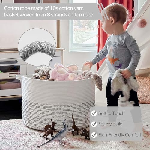 INDRESSME XXXLarge Cotton Rope Basket 21.7" x 21.7" x 13.8" Woven Baby Laundry Basket for Blankets Toys Storage Baskets with Handle Comforter Cushions Storage Bins Thread Laundry Hamper-Black Stitch - color: White, size: 21.7"D x 13.8"H