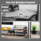 Mind Reader 3-Tier Paper Tray, Desktop Organizer, File Storage, Workspace, Office, Metal Mesh, 11.75"L x 13.75"W x 10"H, Black