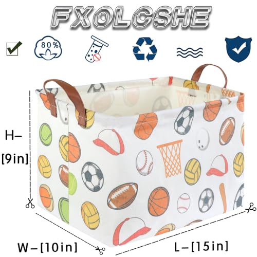 Rectangular Ball basket,Kids Storage Bins, Foldable and waterproof canvas kids basket organizer, Boys toy box,boys Room Decor,shelf basket(Ball game) - color: Ball game