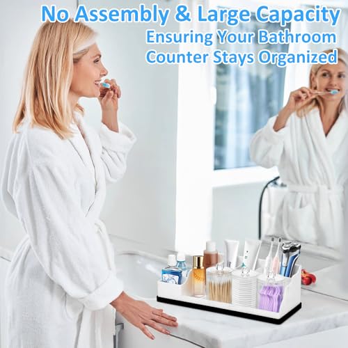 Bathroom Counter Organizer, White Silicone Toothbrush Holders for Bathrooms Organizer Countertop with 3PCS Qtip Holder, Toothbrush and Toothpaste Holder for Bathroom Organization Storage Vanity - color: White Black With 3pcs Clear Dispenser