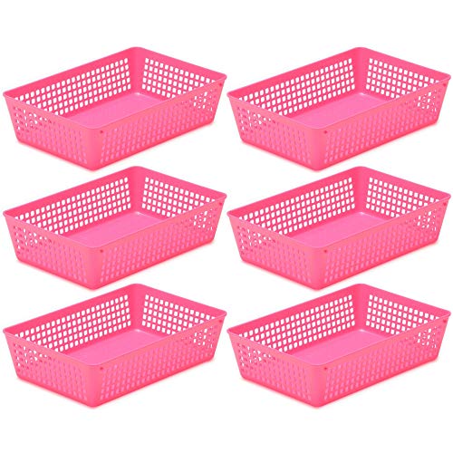 YBM Home 6-Pack Plastic Storage Baskets Bins for Home Junk Drawer, Shelves, and Office Organization, Functional Trays/Containers Great for Kitchen Pantry, Cabinets, Bedrooms, and Bathrooms, Pink - color: Pink, size: 6
