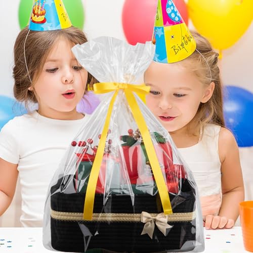 OIAHOMY Large Woven Storage Basket with Handles for Nursery Living Room Shelves, Bow Basket for Gifts Empty with Gift Bags and Ribbons for Baby Showers Pet Toy Bin - Black - color: Black