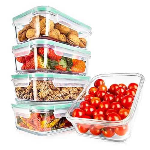 NutriChef 10 Piece Glass Food Storage Containers with Lids – 30 oz Meal Prep Containers Reusable Glass – Airtight Lunch Containers for Food Storage – Freezer to Oven Safe - Green - color: Green