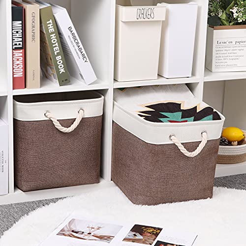 Bidtakay Large Storage Baskets with Handles for Organizing 16" x 11.8" x 11.8" Rustic Shelf Baskets [2-Pack] Foldable Clothes Baskets Fabric Collapsible Bins for Closet (White&Earthy Brown) - color: White&Earthy Brown, size: 2 Pack-L-16x11.8x11.8 In