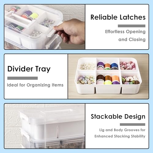 CraftGenes Craft Organizers and Storage, 10QT 4-Layer Durable Sewing Organizer for Sewing Supplies with 2 Removable Trays, DIY Kit Container for Seasonal Decor, Tool, Scrapbook and Art Supplies - color: White