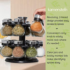 Kamenstein Ellington 16 Jar Revolving Spice Rack with Prefilled Spices - Rotating Chrome and Plastic Countertop Organizer with Sifter Caps and Labeled Lids - size: 16-Jar, style: 16-Jar Ellington
